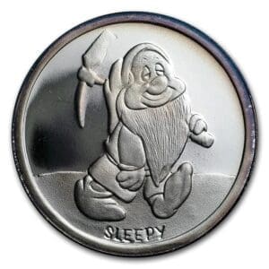 1987 rarity mints sleepy 1/2 oz silver coin - with Original Carded display