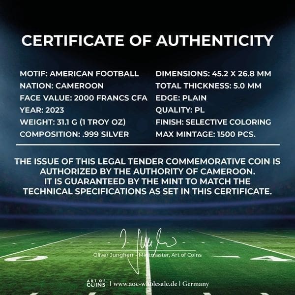 2023 1z silver North American Football coin - Image 4