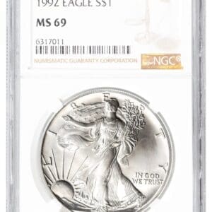 1992 $1 American Silver Eagle NGC MS69 Brown Label